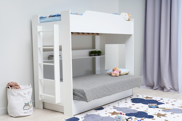 Двухъярусная кровать с диван-кроватью серый / белый