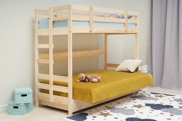 Двухъярусная кровать массив с диван-кроватью желтый / натуральный